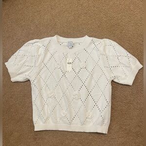 NWT Anthropologie Maeve Short-Sleeve 3D Floral Embellished Sweater, L